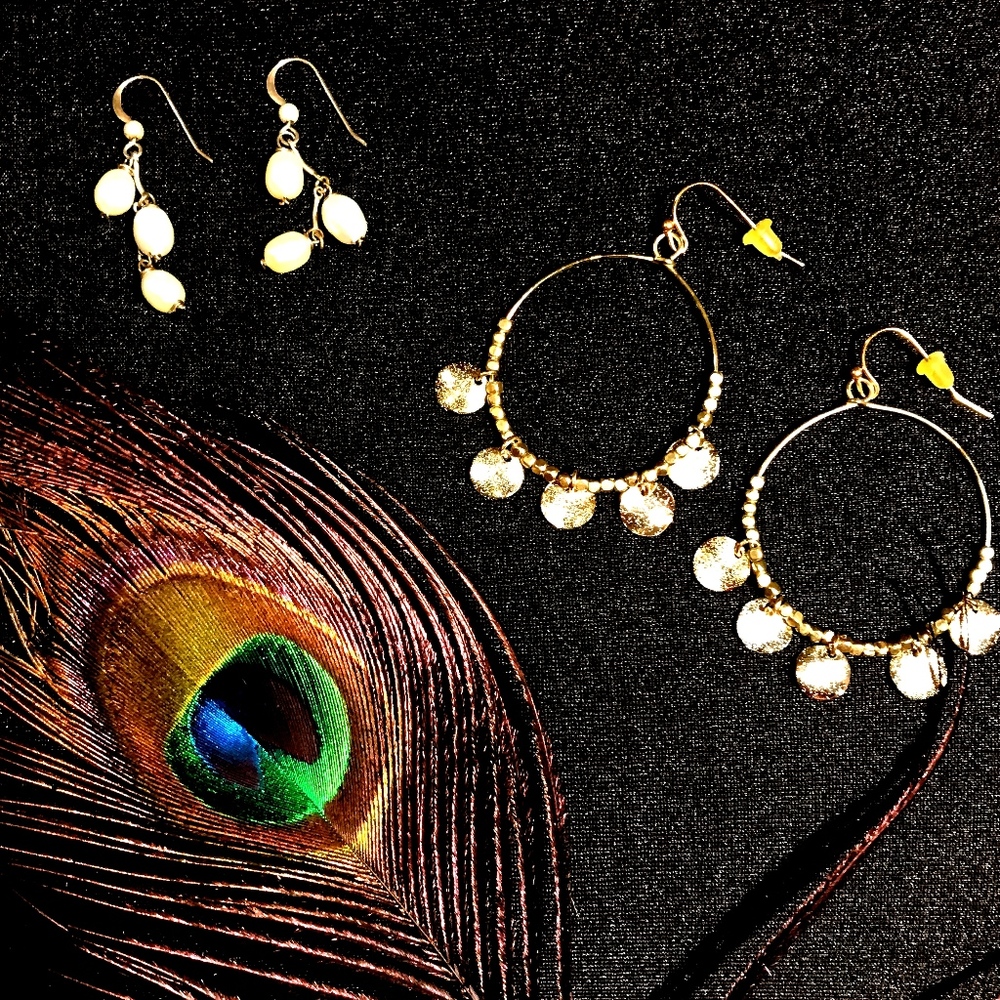 Two for earrings, gold hoops and pearl drops